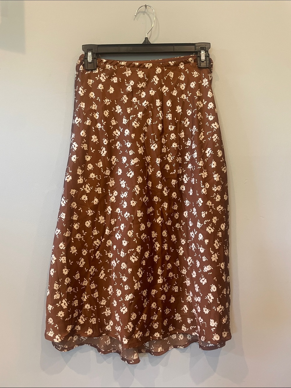 Brown Floral A-Line Midi Skirt